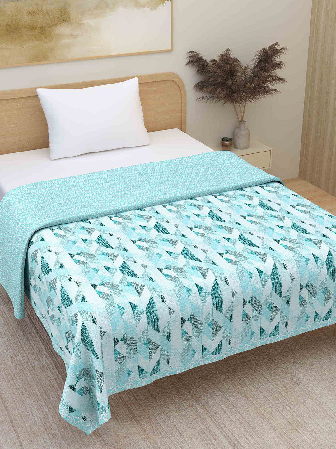 Plarsh Comfort Premium Soft Flannel Blue Printed Pure Cotton Reversible Single Bed Dohar
