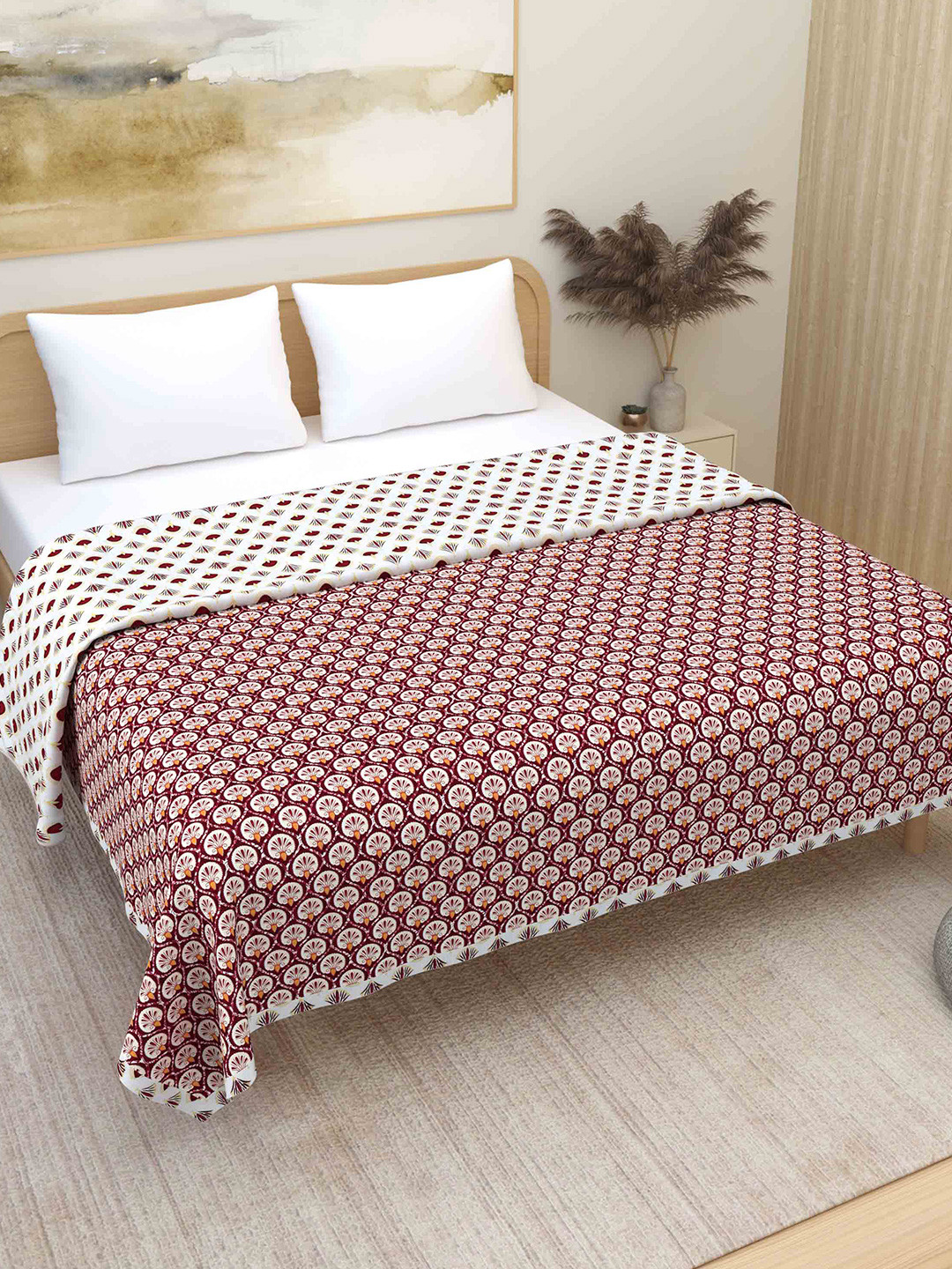 Plarsh Comfort Premium Burgundy Ethnic Motifs Pure Cotton Reversible Double Bed Dohar