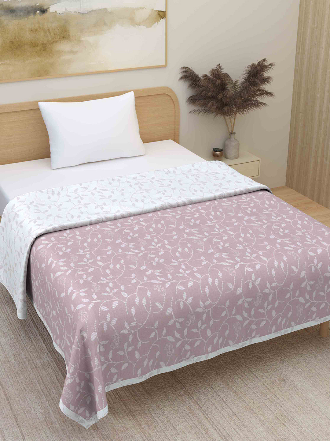 Plarsh Comfort Premium White Floral Printed Pure Cotton Reversible Single Bed Dohar