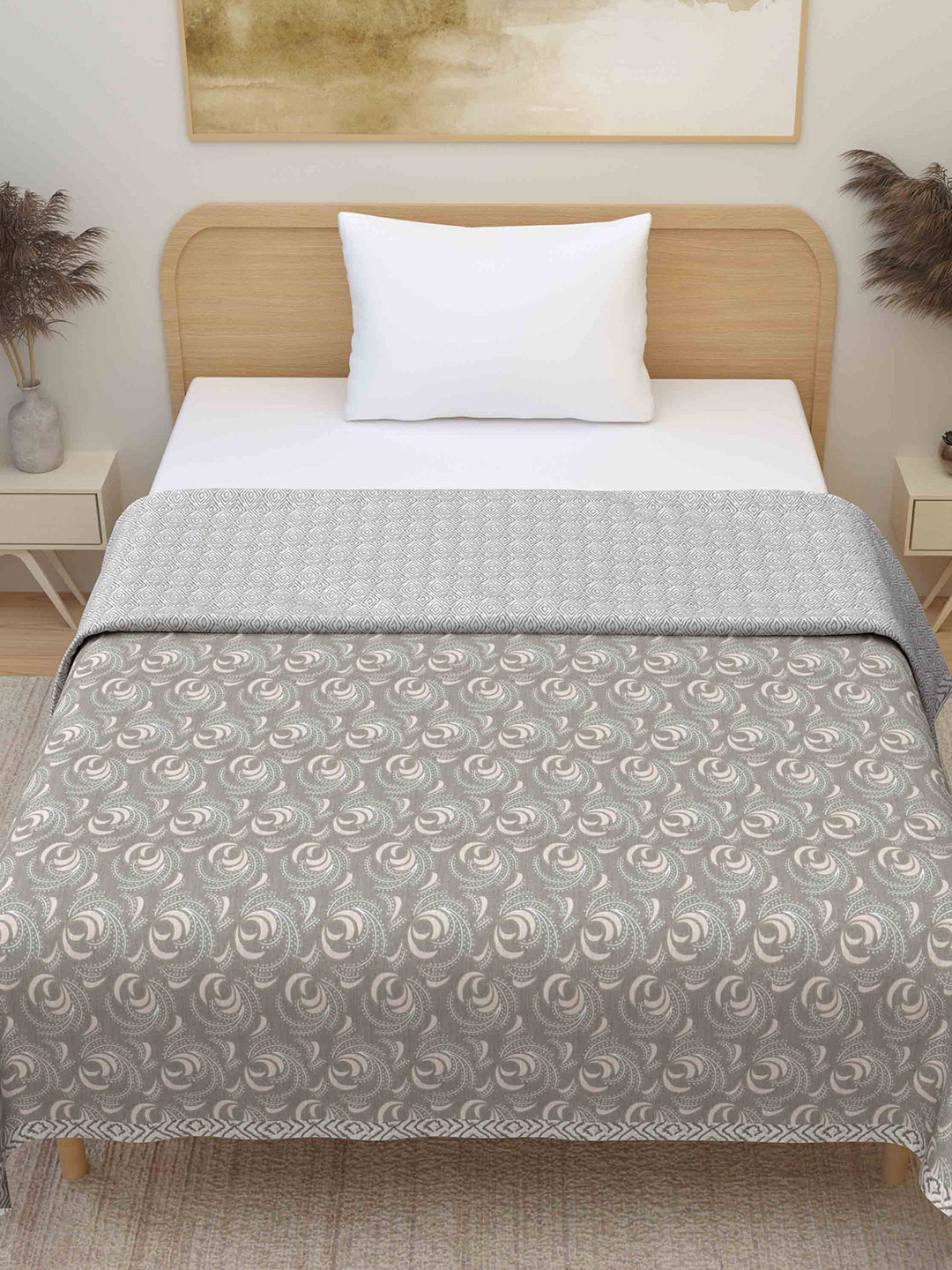 Plarsh Comfort Premium Soft Flannel Grey Printed Pure Cotton 300 GSM Single Bed Dohar