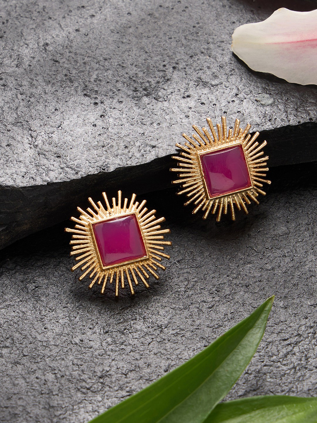 Zaveri Pearls Gold-Plated Stone Studded Square Fusion Style Studs