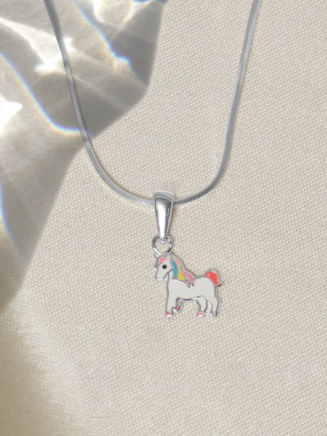 HighSpark Girls 925 Sterling Silver-Plated Hair Unicorn-Shaped Pendant With Chain