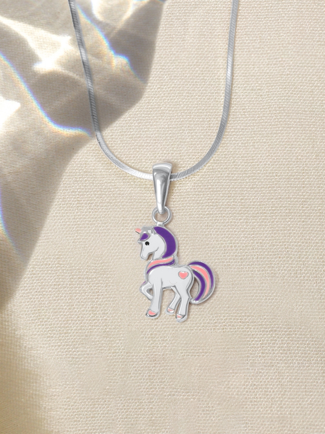 HighSpark Girls 925 Sterling Silver Heart Unicorn-Shaped Pendant With Chain