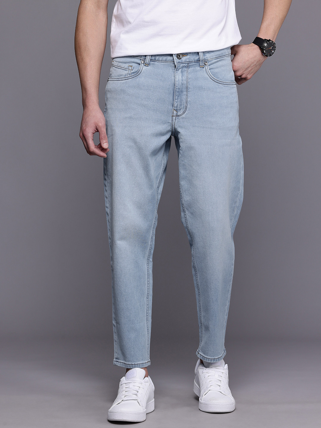 Louis Philippe Jeans Men Loose Low-Rise Light Fade Stretchable Jeans