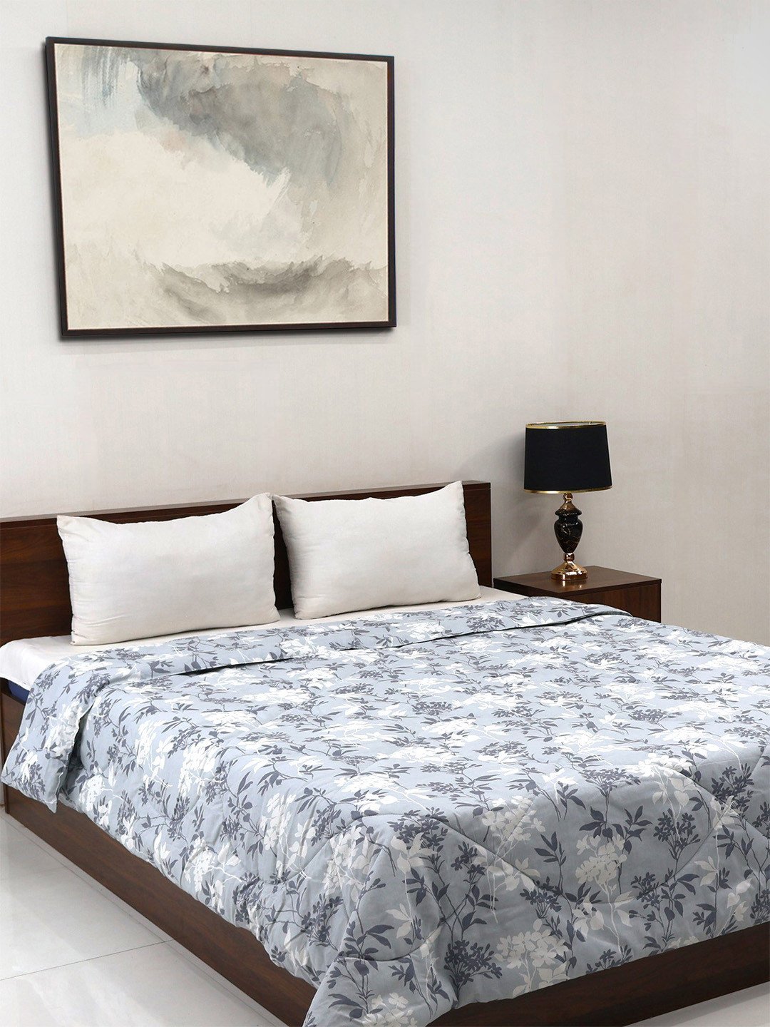 BOMBAY DYEING Grey & Yellow Pure Cotton 200 GSM Double Bed Reversible Quilted Comforter