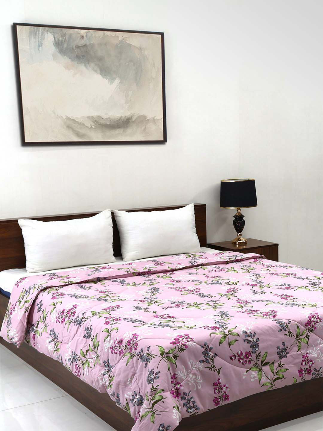 BOMBAY DYEING Axia Pink Pure Cotton 200 GSM Double Bed Reversible Quilted Comforter