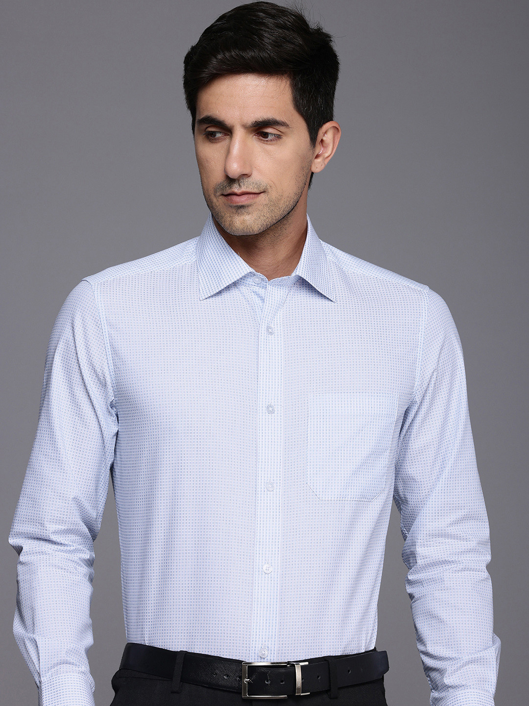 Louis Philippe Pure Cotton Self-Design Geometric Classic Formal Shirt