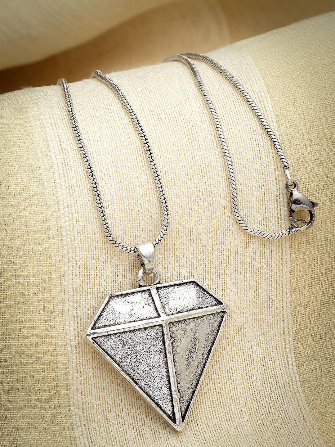 Sanjog Silver-Plated Diamond Shape Pendant & Chain