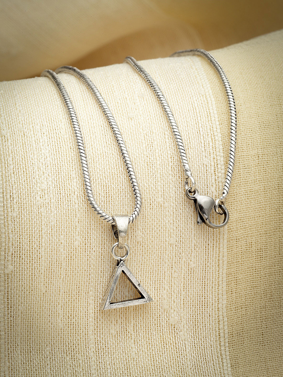 Sanjog Unisex Silver-Plated Trangle Pendent With Chain