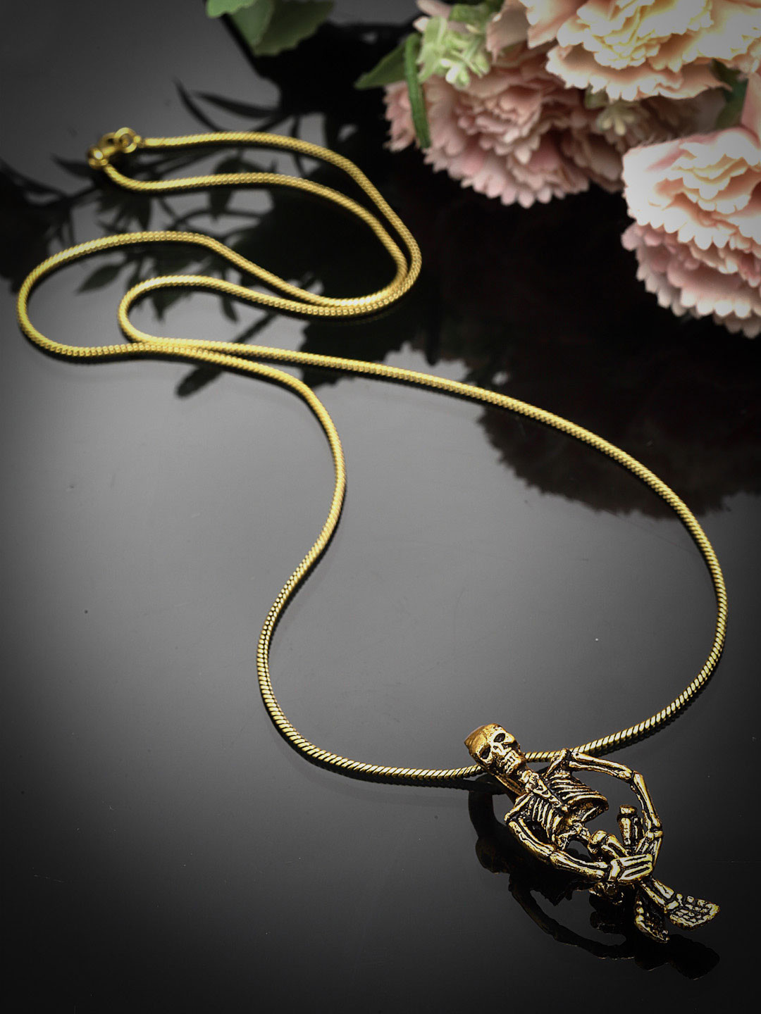 Sanjog Gold-Plated Hanging Skeleton-Shaped Gothic Halloween Pendant With Chain