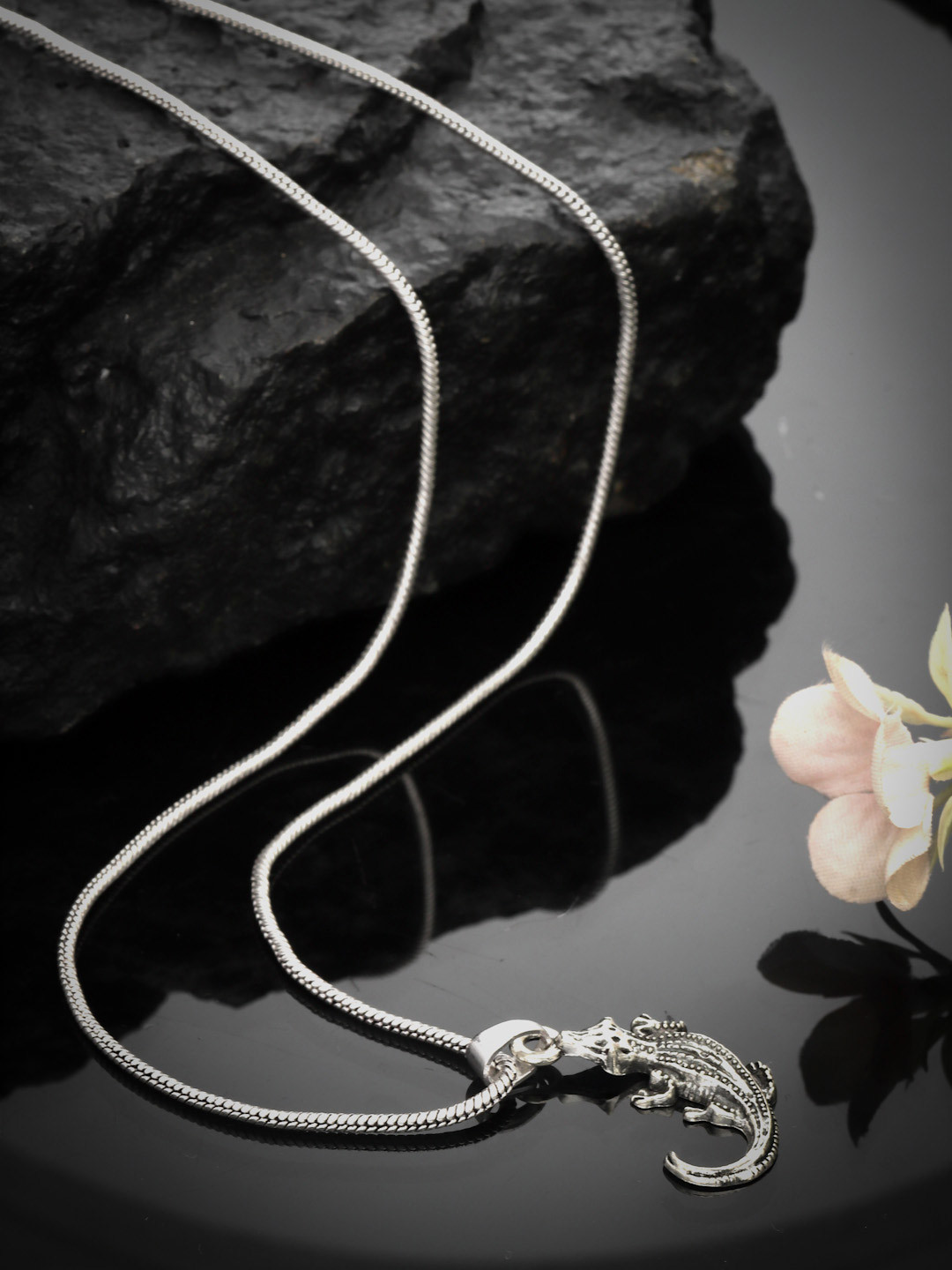 Sanjog Silver-Plated Alligator Crocodile Pendant Chain