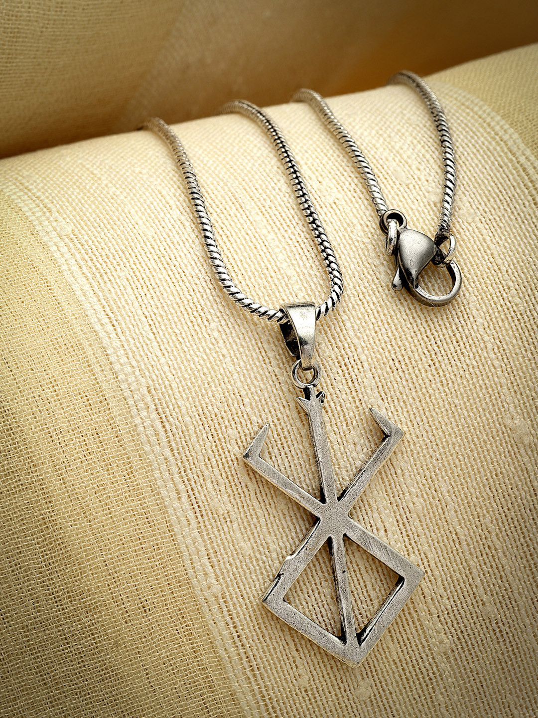 Sanjog Unisex Silver-Plated Contemporary Berserker Rune Pendent With Chain