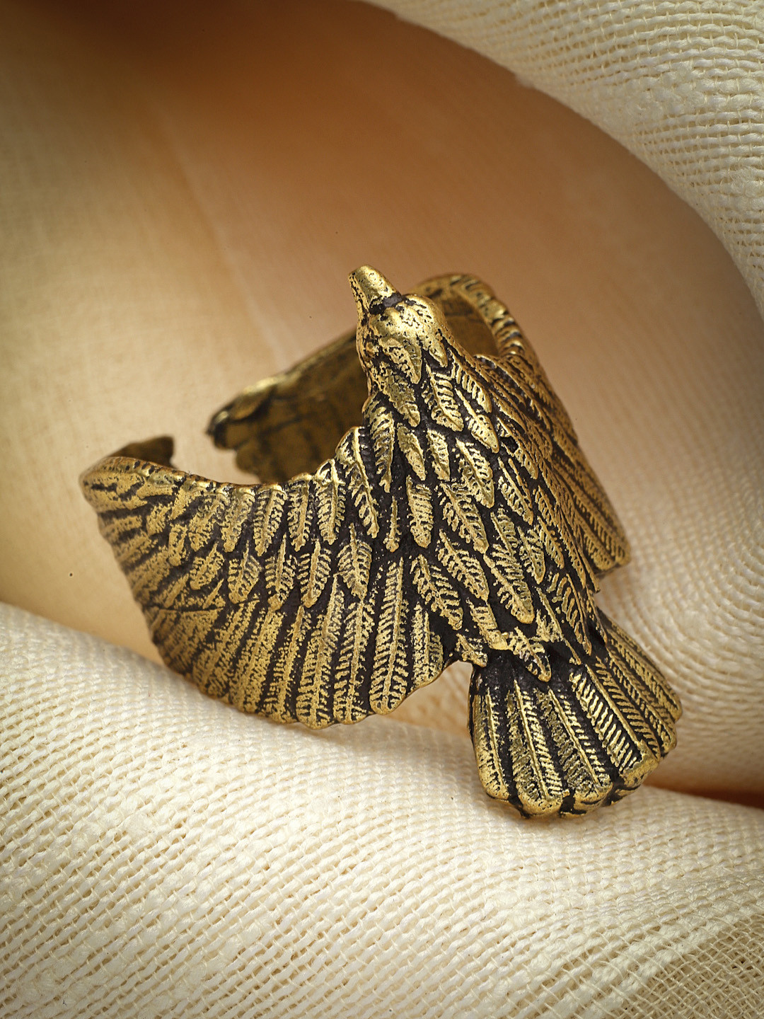 Sanjog Men Gold-Plated Soaring Eagle Hawk Animal Bird Design Adjustable Ring