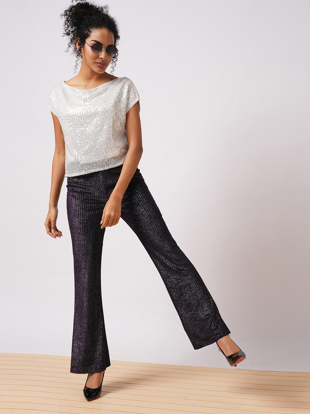 Globus Women Magic Shimmer Flared High-Rise Trousers