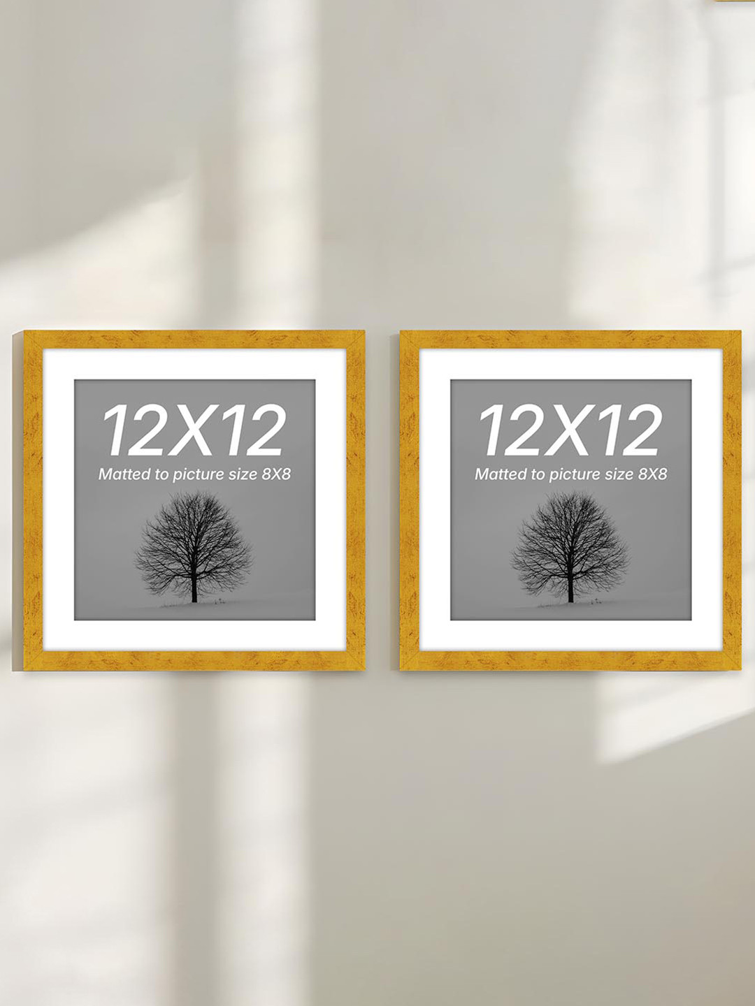 Art Street Gold-Toned Set of 2 Wood Wall Photo Frames for Certificate & Home Decor