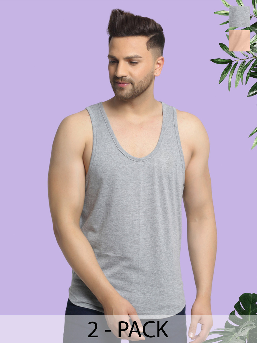 Friskers Men Pack Of 2 Cotton Anti-Bacterial Gym Vests-C-04-32