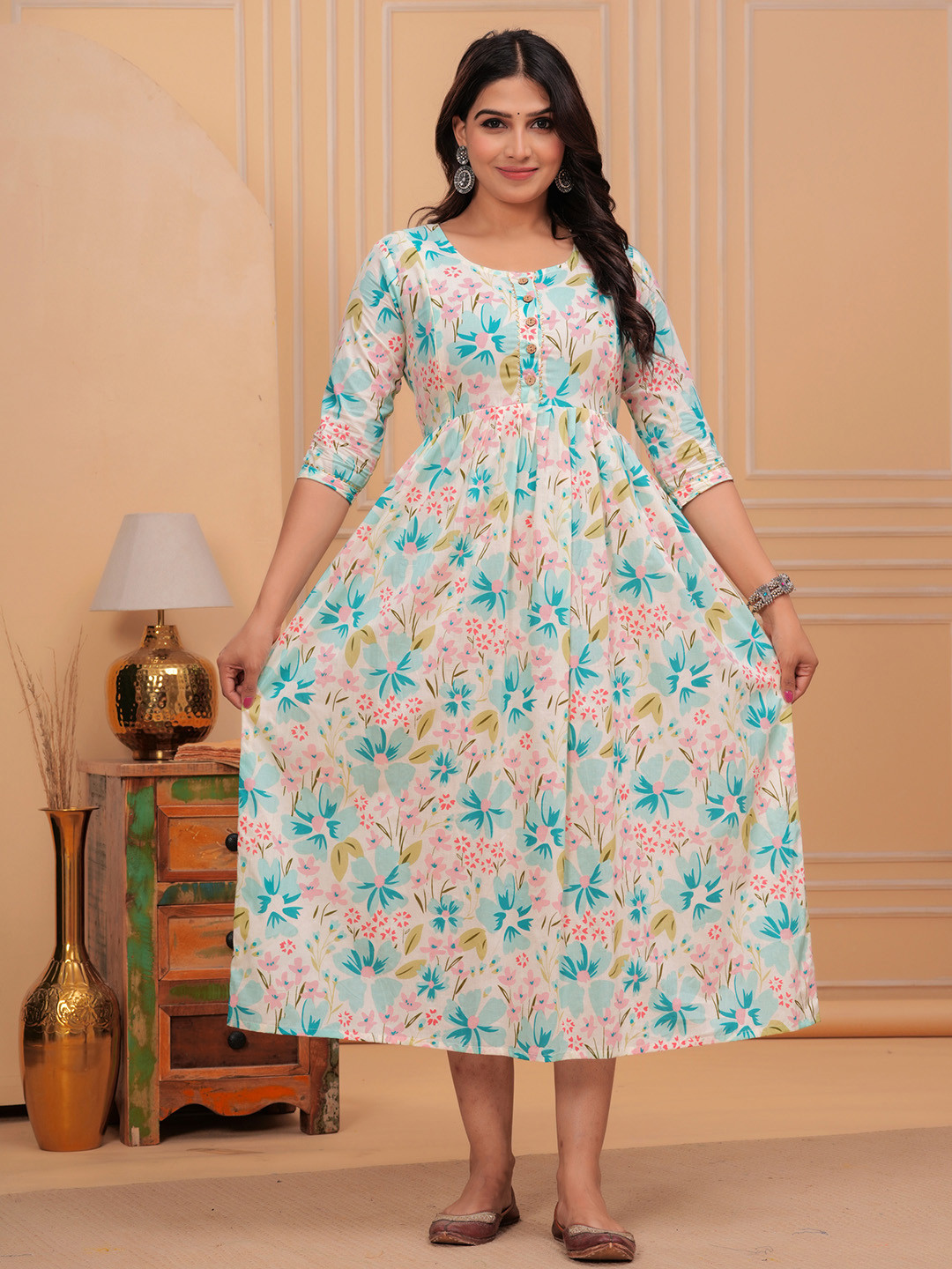 NITVAN Floral Printed Gotta Patti Maternity Anarkali Kurta