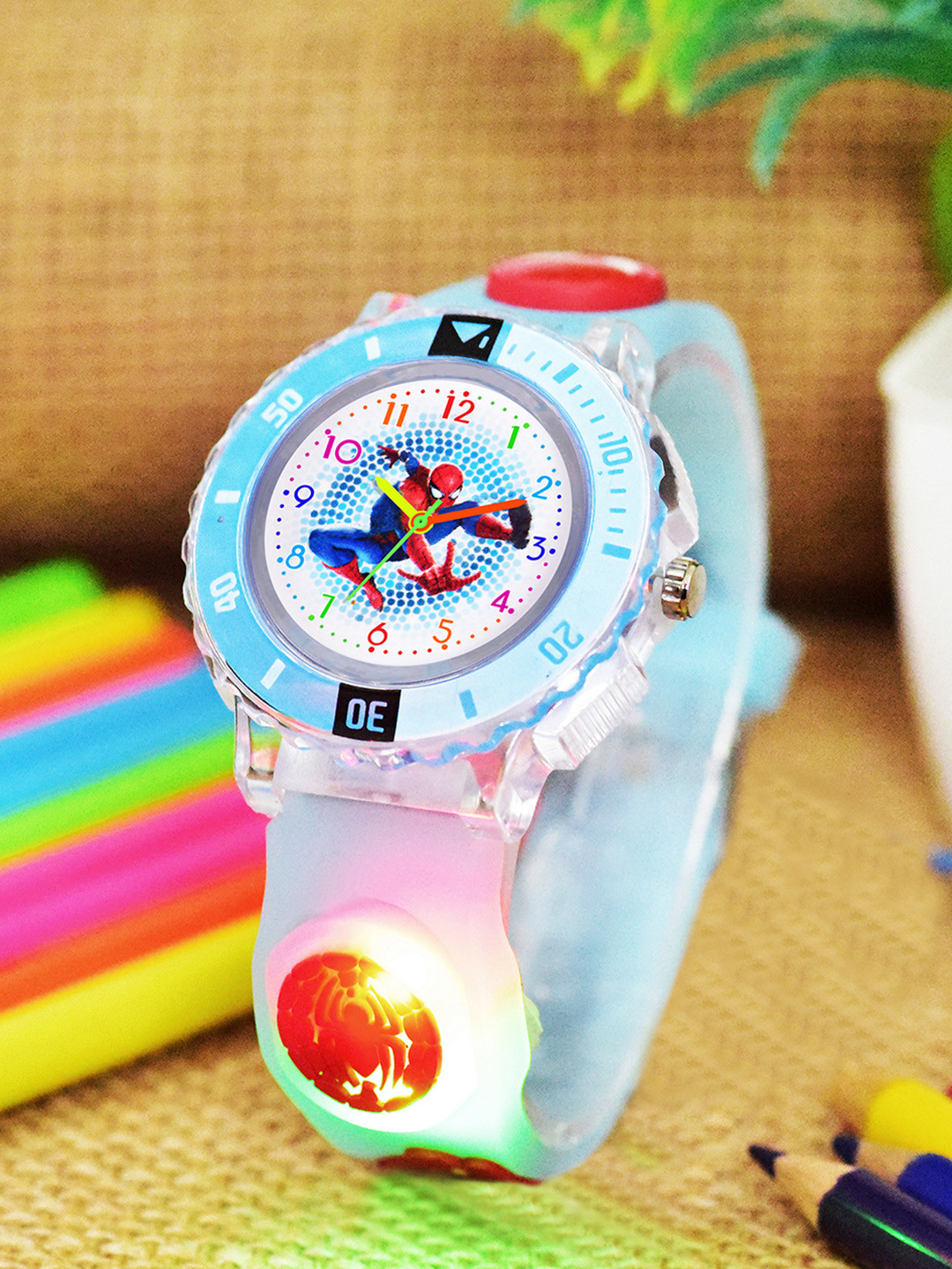 Shocknshop Kids - Boys Patterned LED Dial & Straps Analogue Watch 334 Spider SkyBlue