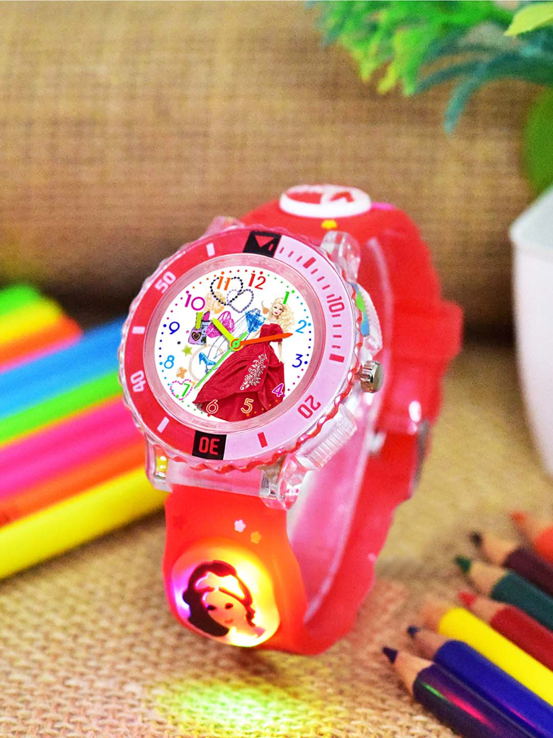 Shocknshop Kids - Girls Patterned LED Dial & Straps Analogue Watch 334 Barbie Red