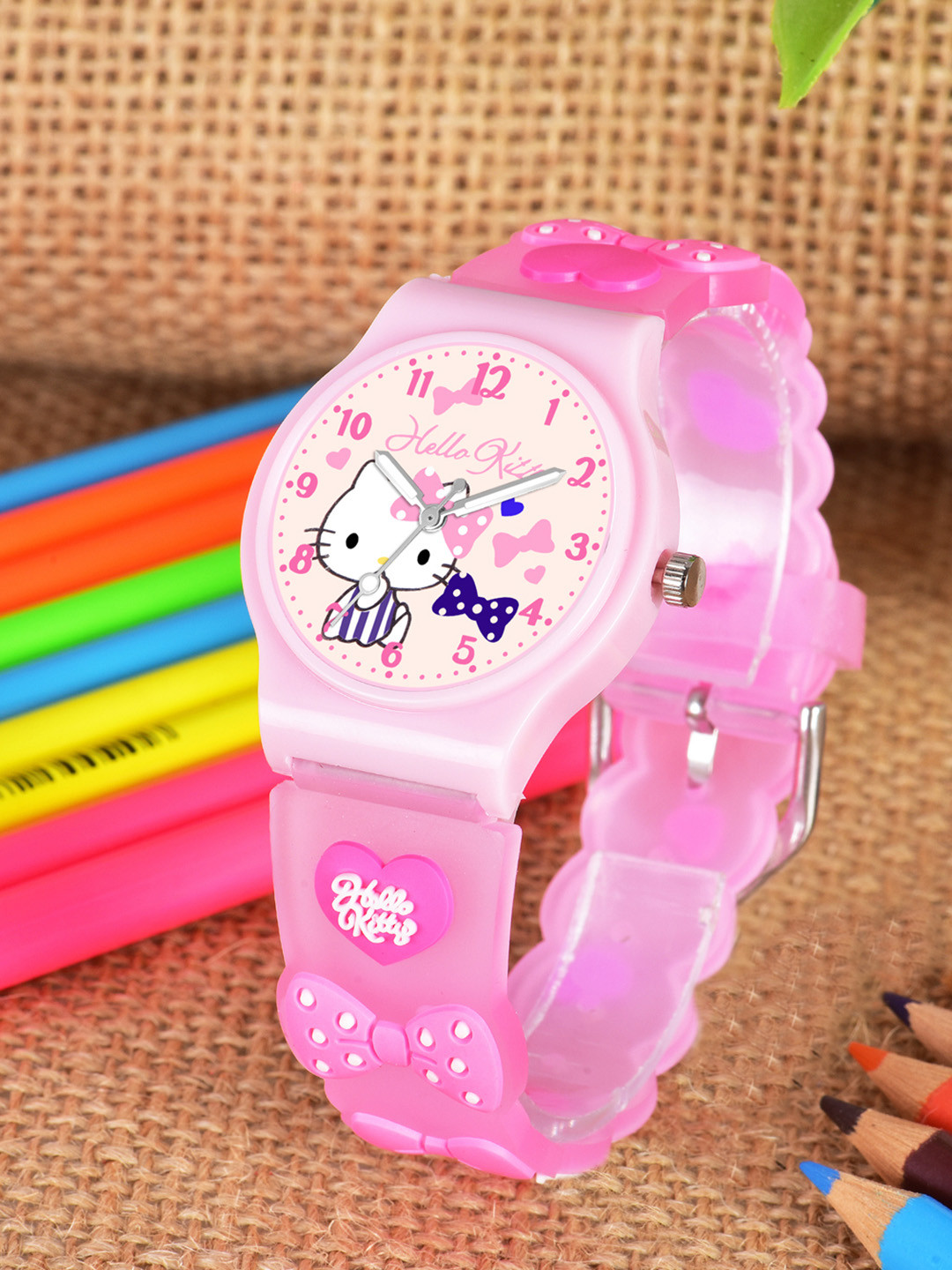 Shocknshop Girls Printed Dial & Straps Analogue Watch 338 Kitty Pink