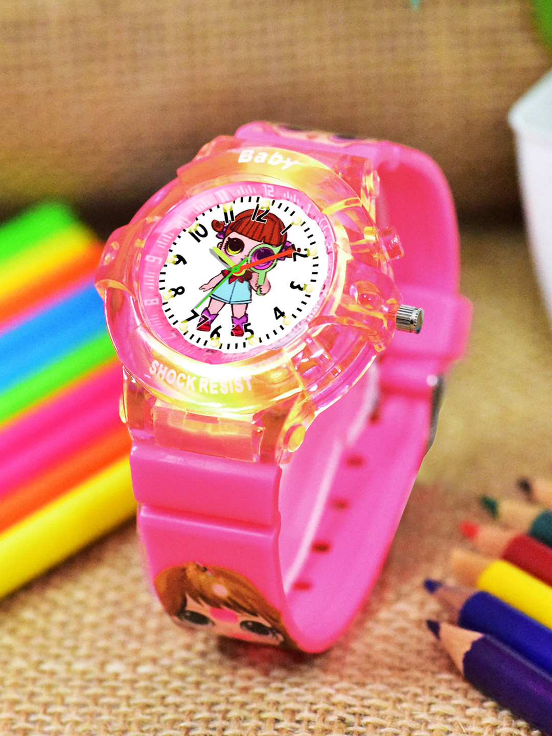 Shocknshop Girls Printed Dial & Straps Analogue Watch 336 Barbie DarkPink