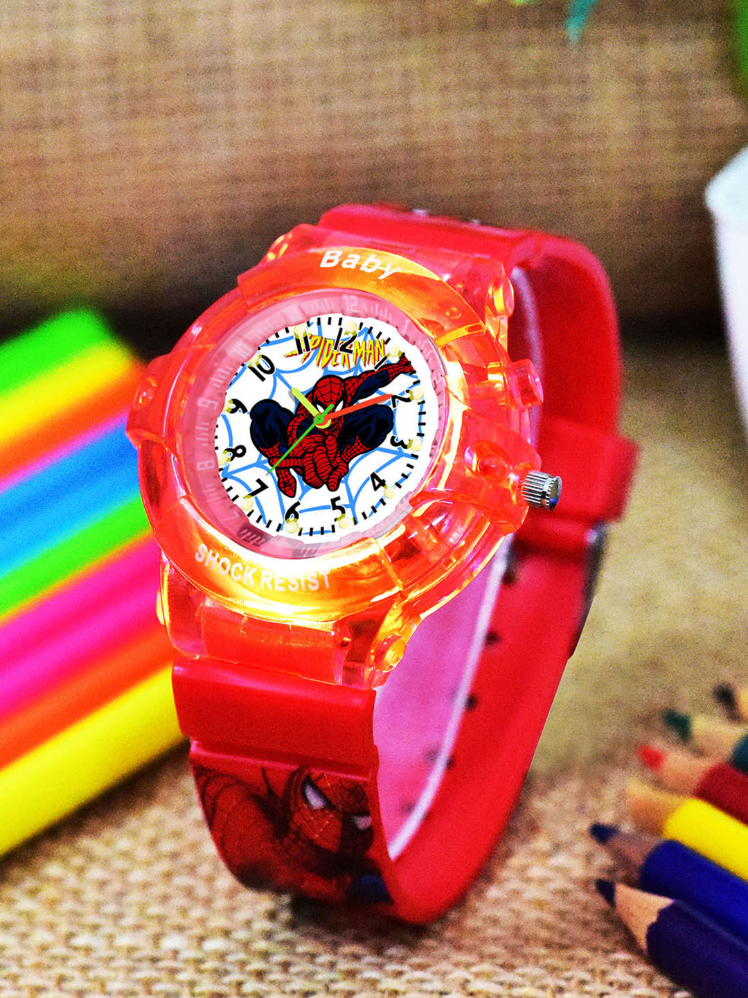 Shocknshop Kids - Girls Printed LED Dial & Straps Analogue Watch 336 Spider Red