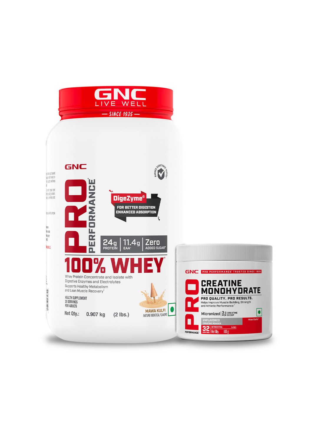 GNC Set Of 2 Whey Protein- Mawa Kulfi + Creatine Monohydrate - 0.907 kg + 100g