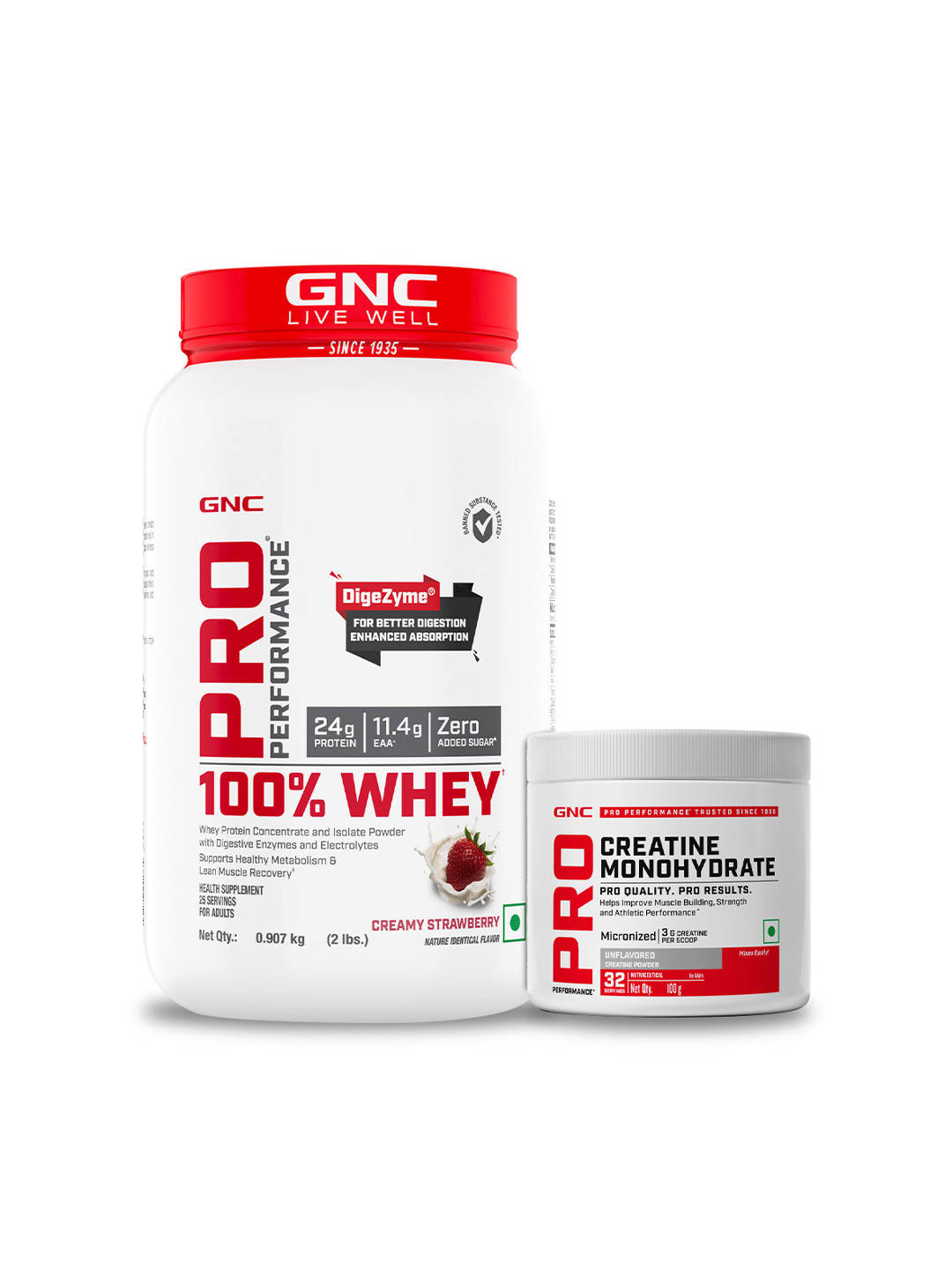 GNC Pro Performance Whey Protein -  Strawberry -0.907 kg & Creatine Monohydrate -100 g
