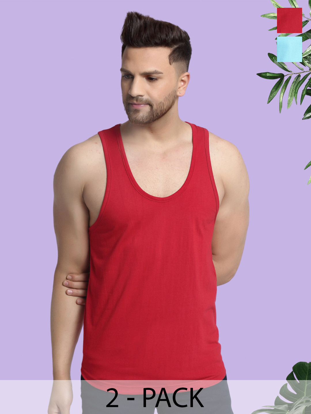 Friskers Men Pack of 2 Cotton Anti-Bacterial Innerwear Gym Vest C-14-20