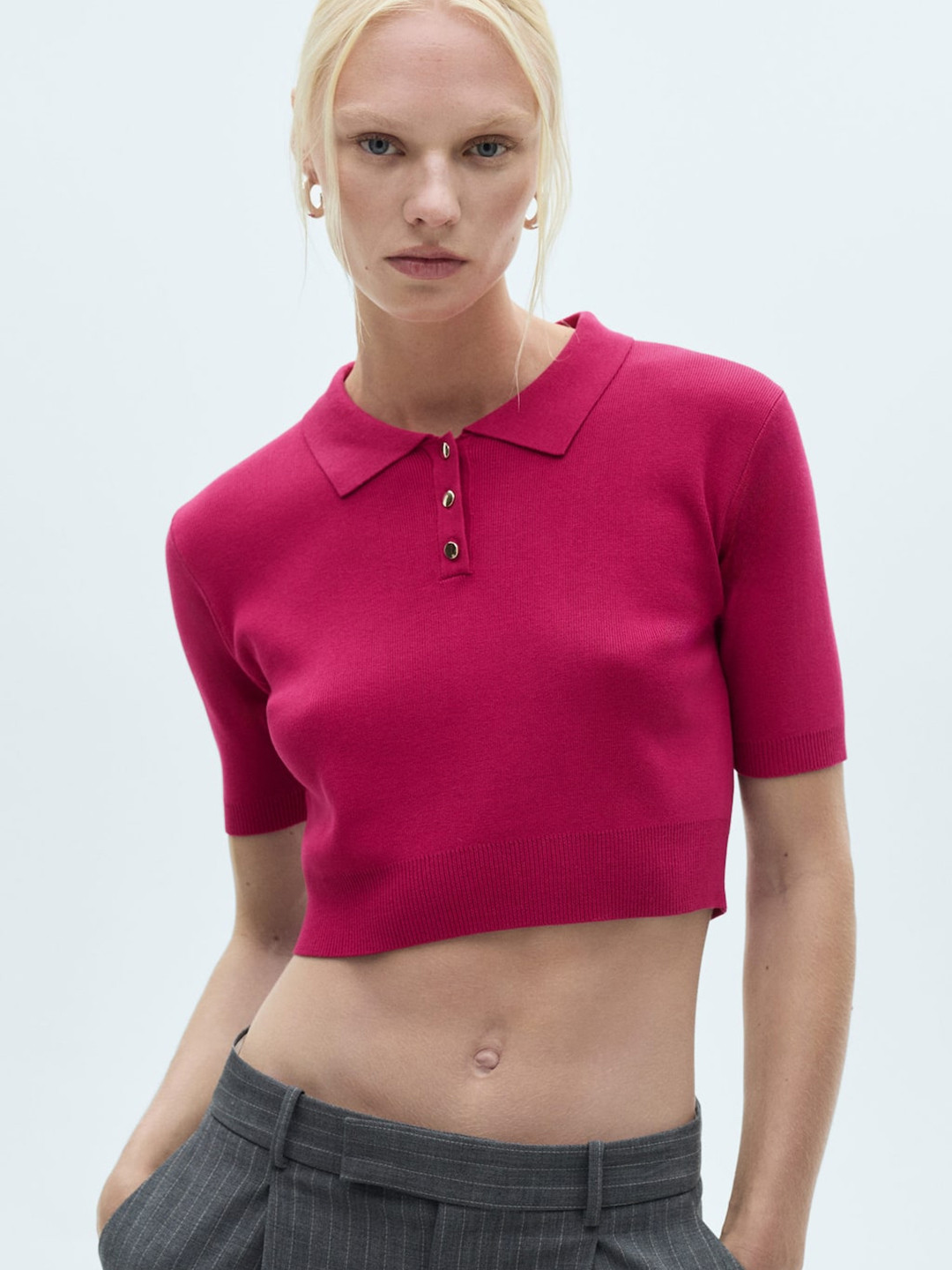 MANGO Cropped Polo Collar T-shirt