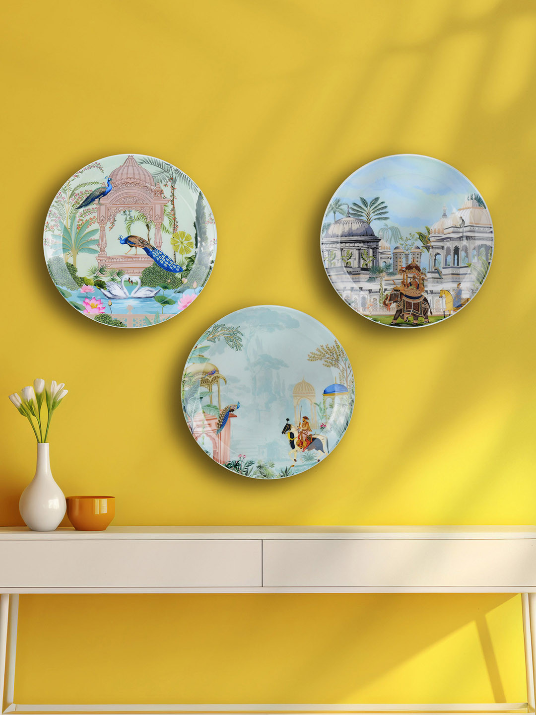 Maison Modern Indian Heritage Metal Glossy Hanging Hall 3Pcs Wall Plates-10In