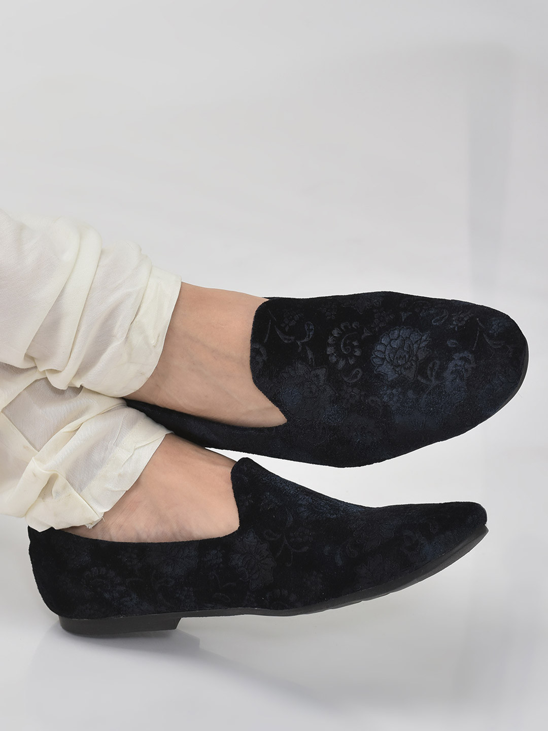 FAUSTO Men Floral Print Velvet Loafers