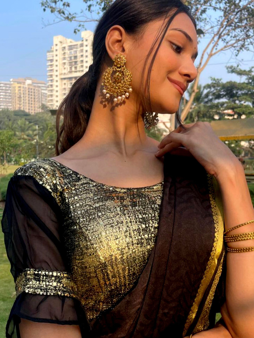 Bindigasm's Advi Women Embellished Stretchable Slip on Crop Top Saree Blouse