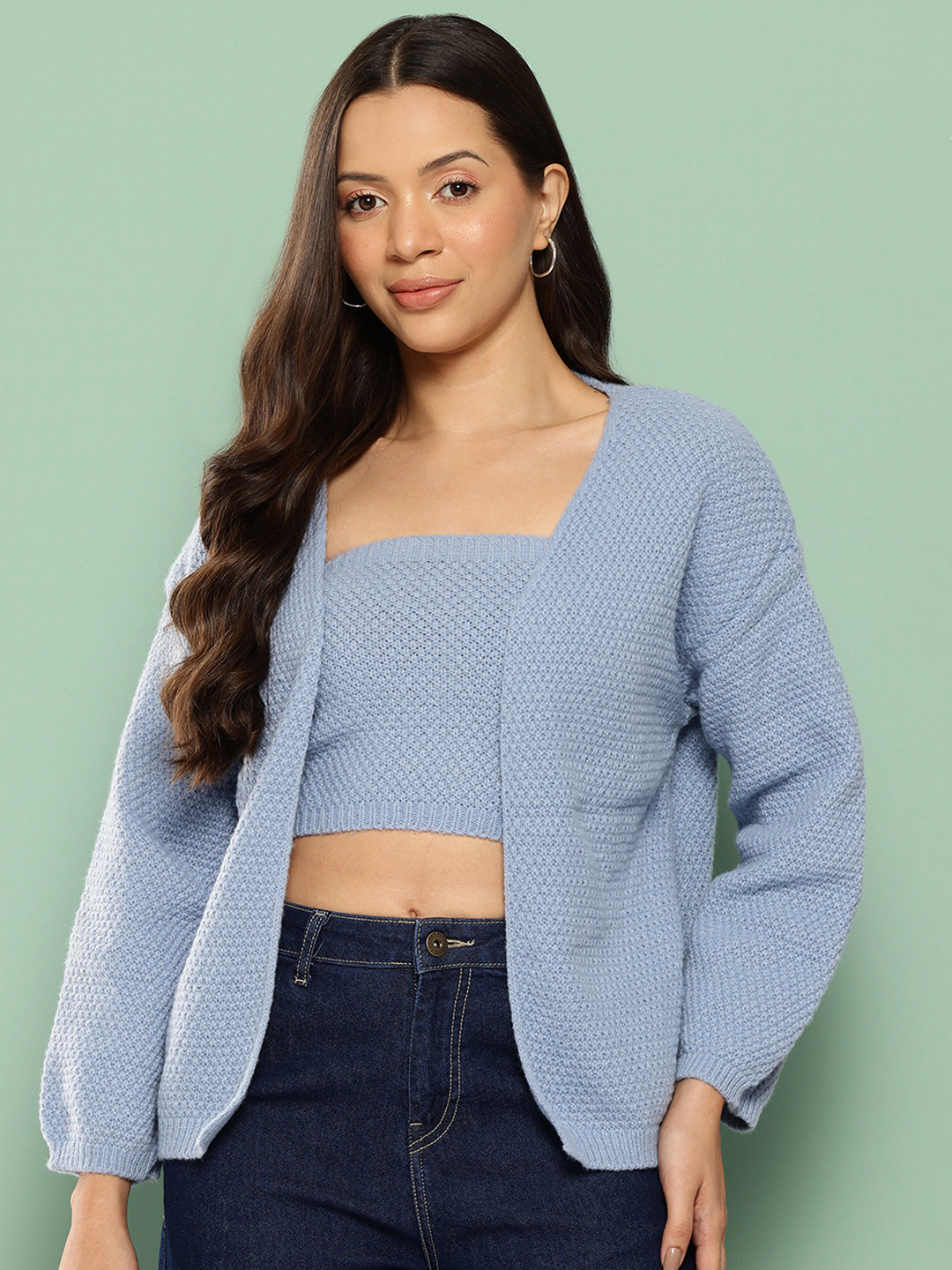BROOWL Woollen Front-Open Sweater With Top