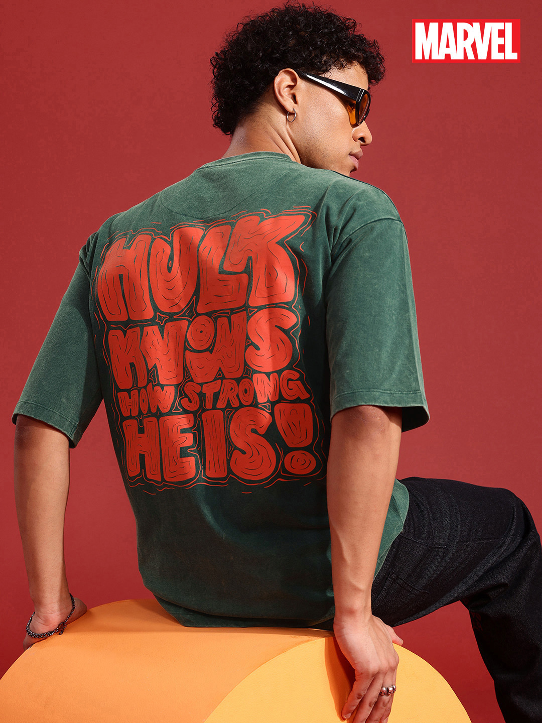 MARVEL Hulk Superhero Printed Drop-Shoulder Sleeves Cotton Relaxed Fit T-shirt