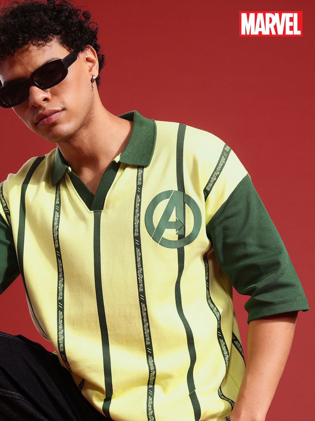 MARVEL STREET Striped Polo Collar Pure Cotton T-shirt