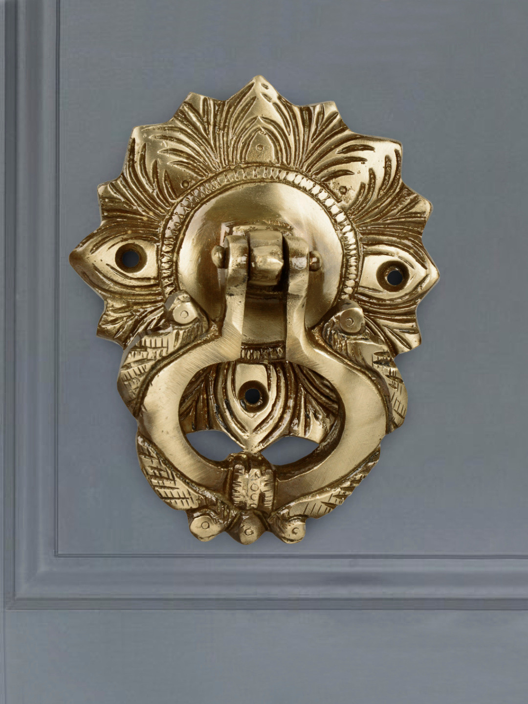 StyleMyWay Brass Peacock Over Ring Main Door Knocker with Antique Finish