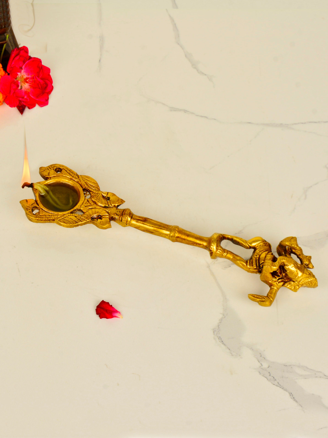 StyleMyWay Gold Toned Ganesha Design Brass Spoon for Hawan