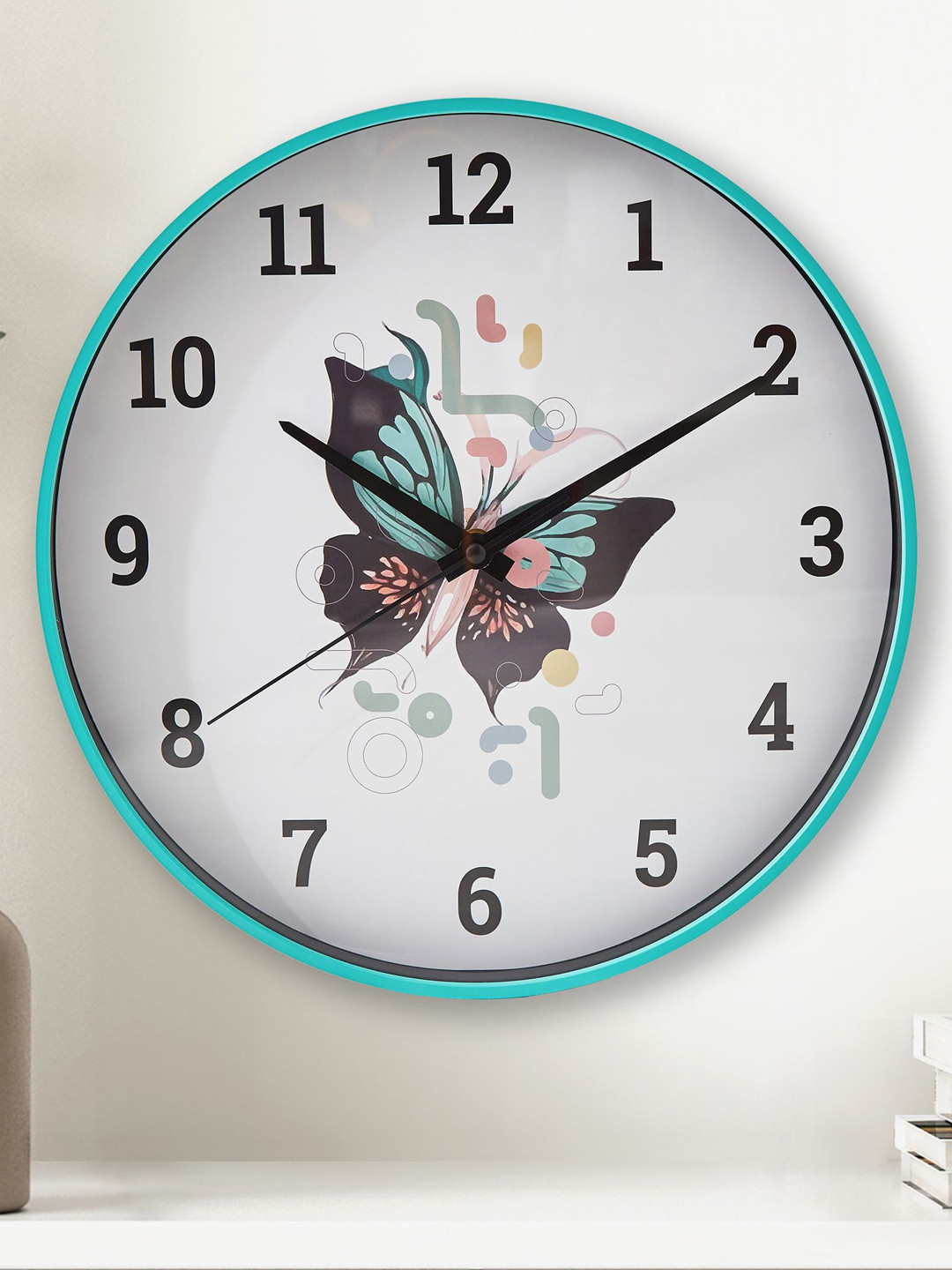 Home Centre Corsica Casablanca White Butterfly Printed Round Shaped Wall Clock