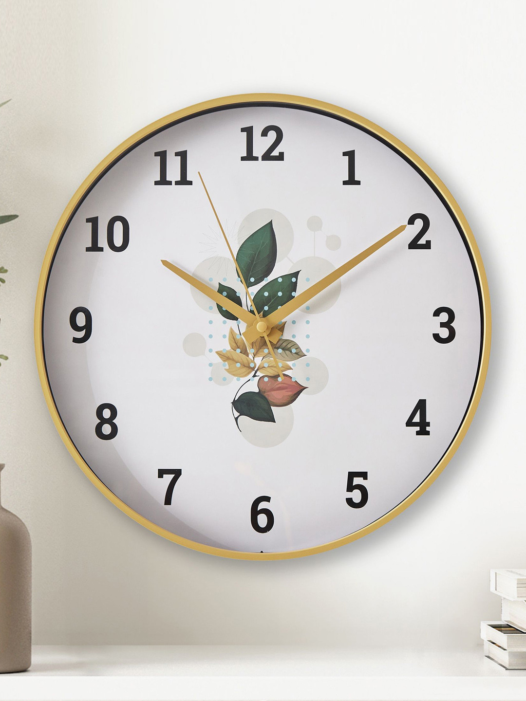 Home Centre Corsica Casablanca White Floral Printed Contemporary Round Shaped Wall Clock