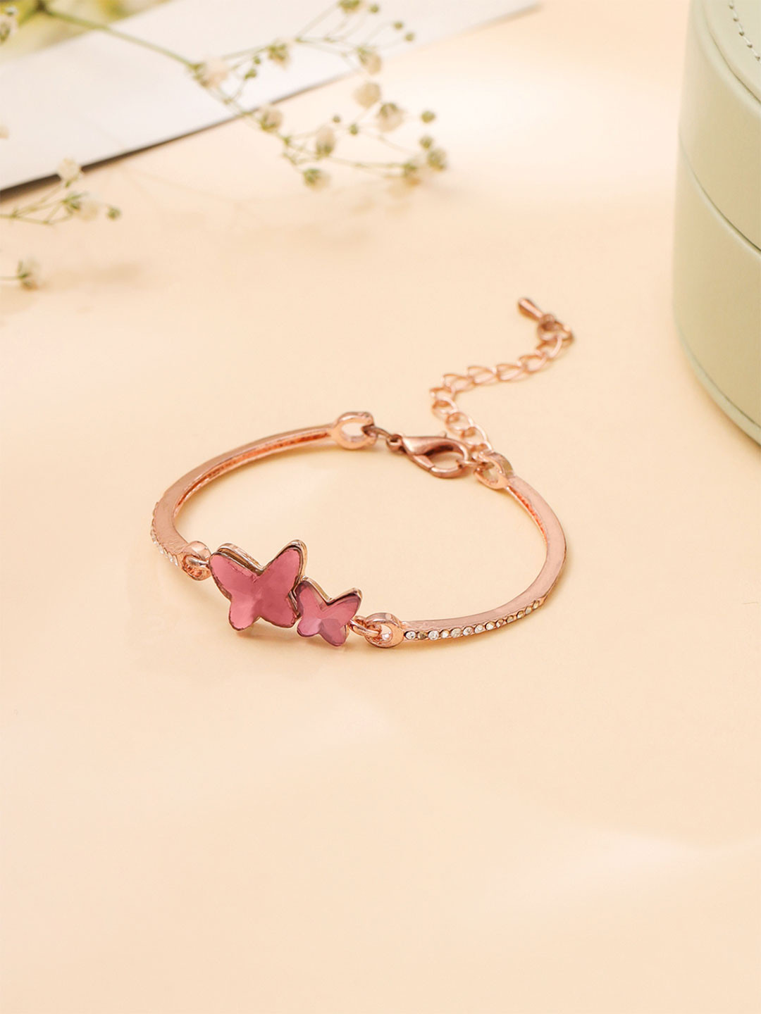 Yellow Chimes Rose Gold-Plated Cubic Zirconia Wraparound Butterfly Bracelet