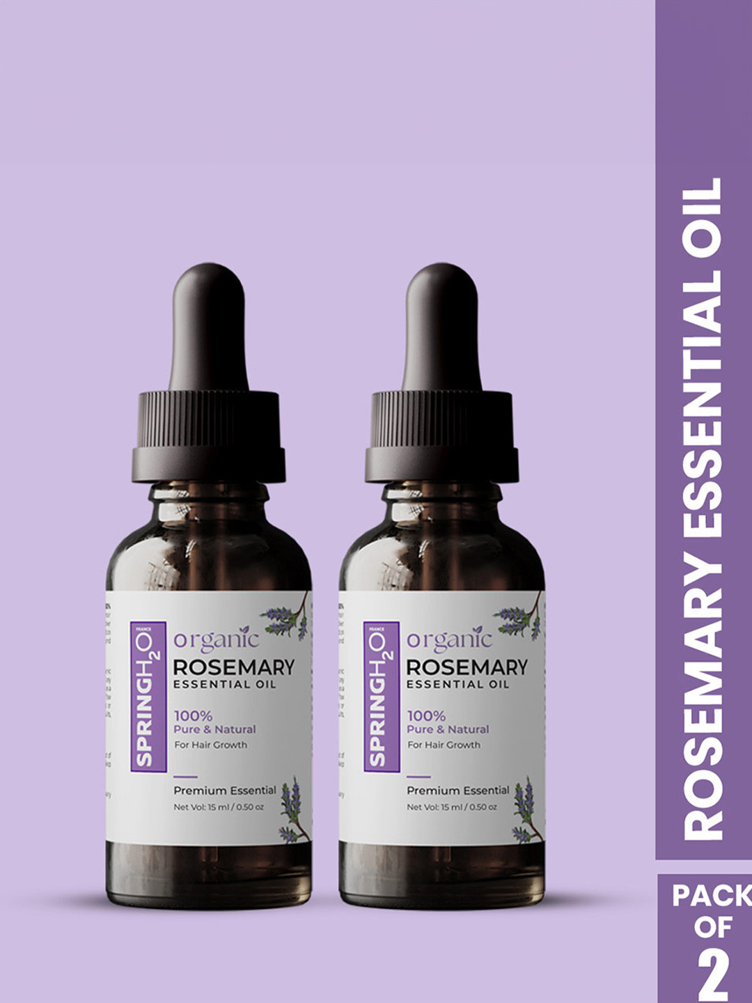 Spring H2O Organic Set Of 2 Rosemary Essential Massage Oil For Hair & Skin - 15 ml Each