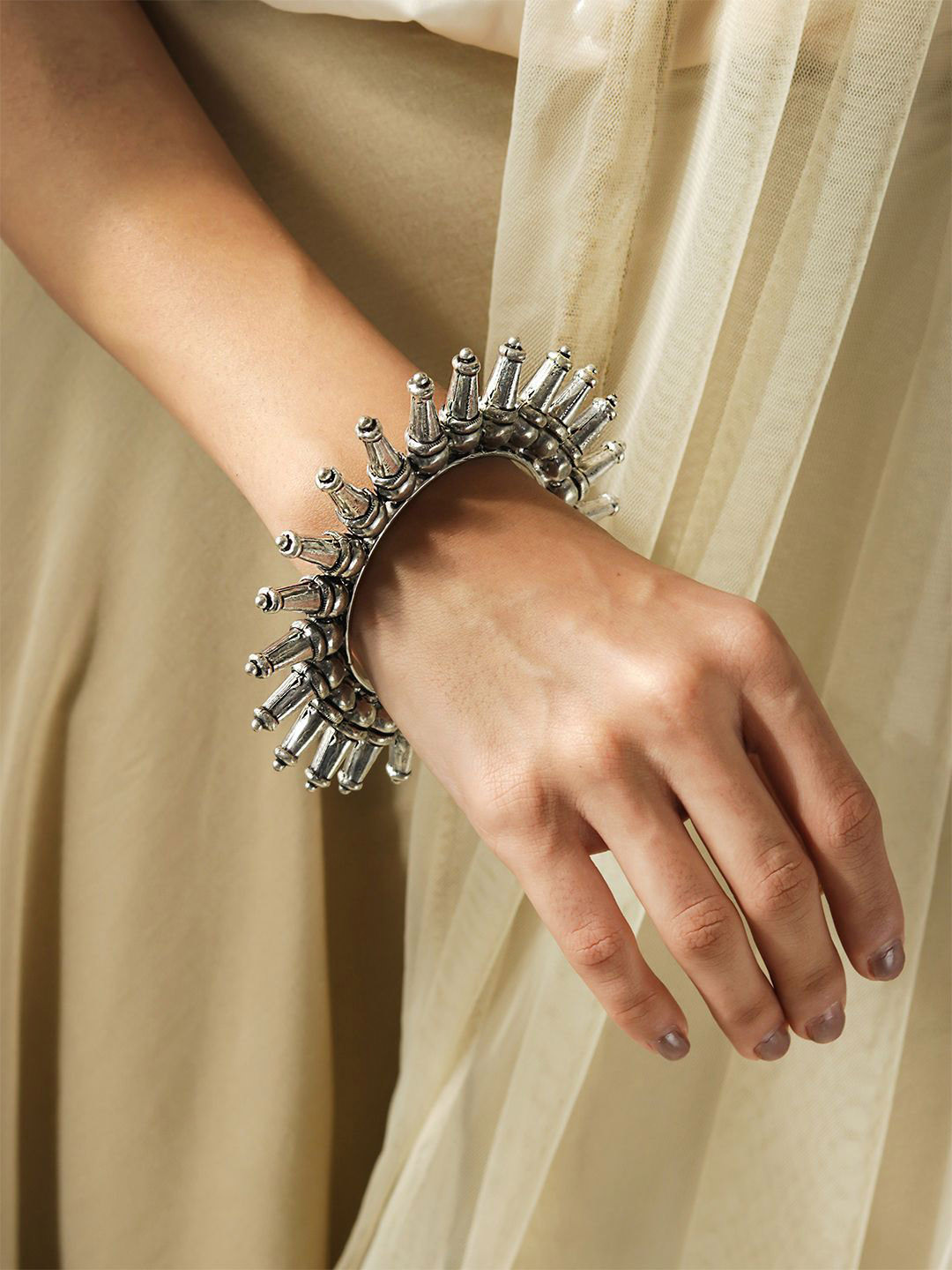 Fida Silver-Plated Oxidised Tribal Kada Bangle