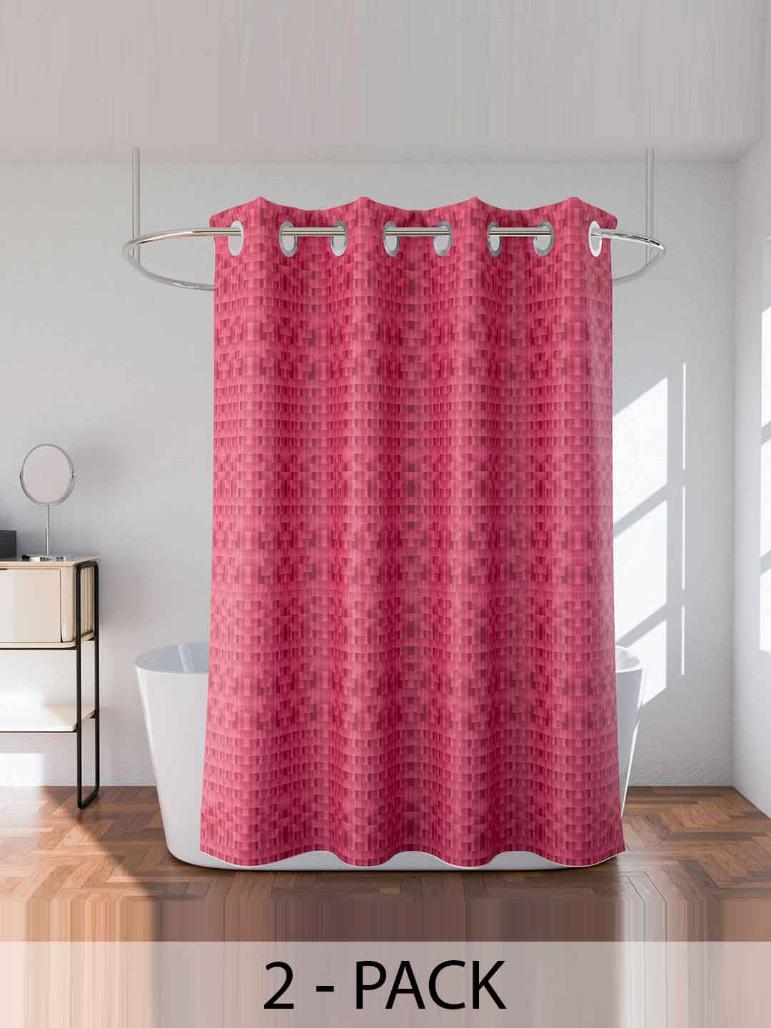 Kuber Industries Pink 2 Pieces Checked Shower Curtains