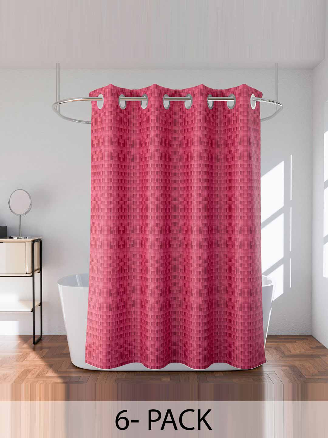 Kuber Industries Pink 6 Pieces Checked Shower Curtains