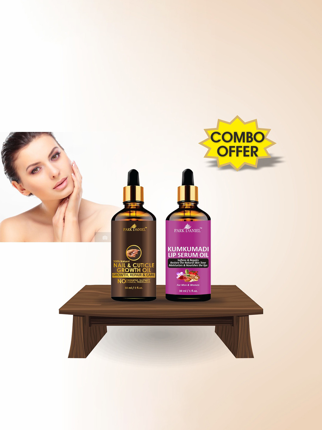 Park Daniel Set Of Nail Cuticle Growth Oil and Kumkumadi Lip Serum Oil - 30ml Each