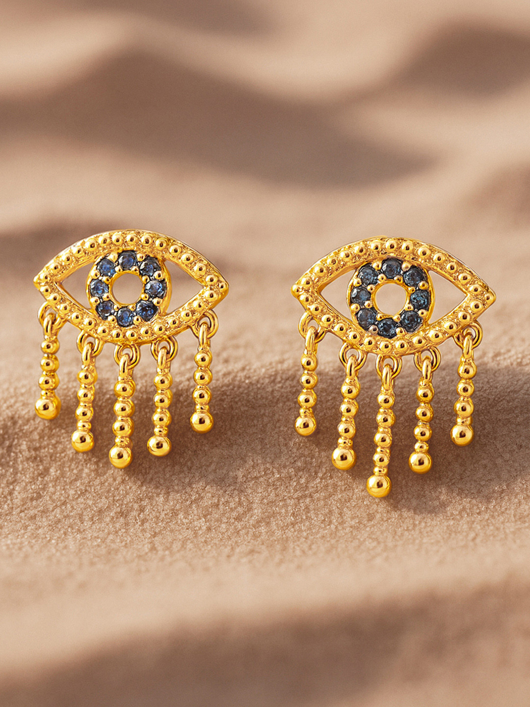 Rubans 18K Gold-Plated Blue Stone & Cubic Zirconia Studded Evil Eye Stud Earrings