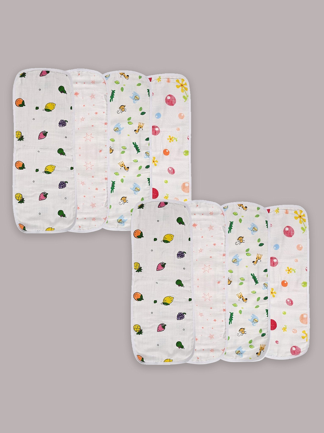 Kuber Industries Infants Pack Of 8 Printed Cotton Burp Cloths