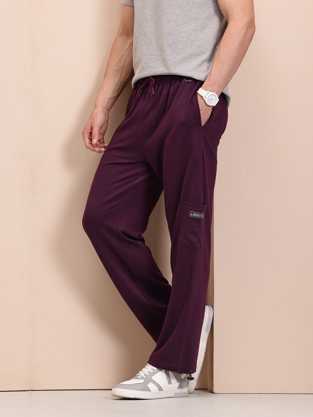 Mast & Harbour Men Mid-Rise Relaxed Fit Cargo-Style Track Pants with Toggle Hem