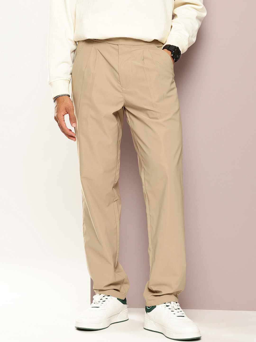 Kook N Keech Men Smart Relaxed Fit Pleated Trousers